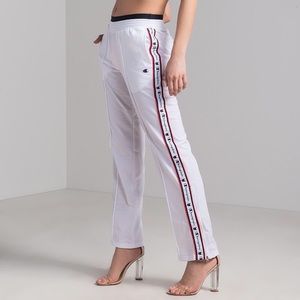 White Champion Track Pants red logo on sides